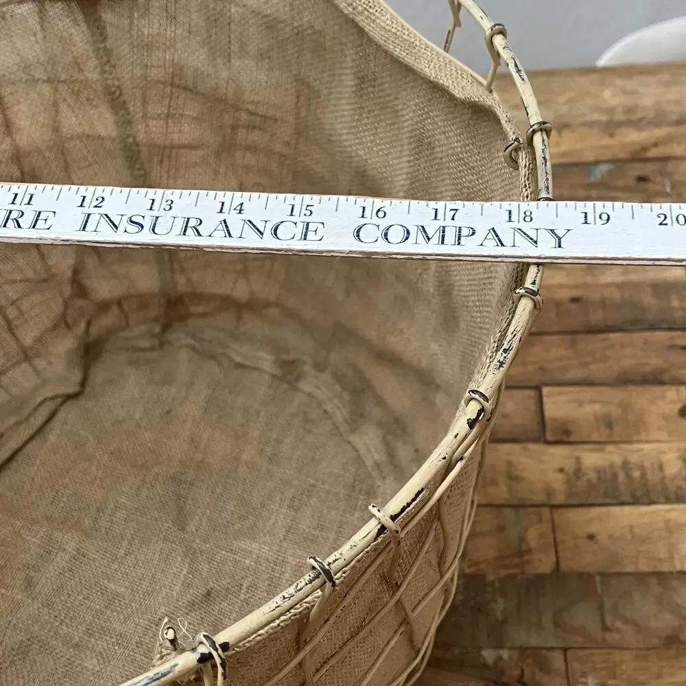Rustic Farmhouse Wire Bushel Basket Burlap Liner